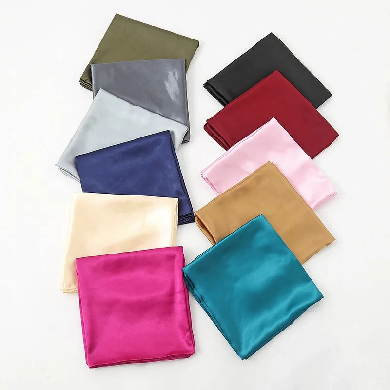 90cm Solid Colors Neckerchief Hijab Scarf For Women Stylish Silk Satin Headband Hair Scarves Female Square Shawls