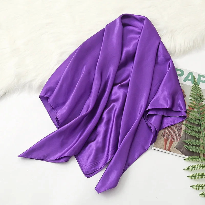 90cm Solid Colors Neckerchief Hijab Scarf For Women Stylish Silk Satin Headband Hair Scarves Female Square Shawls