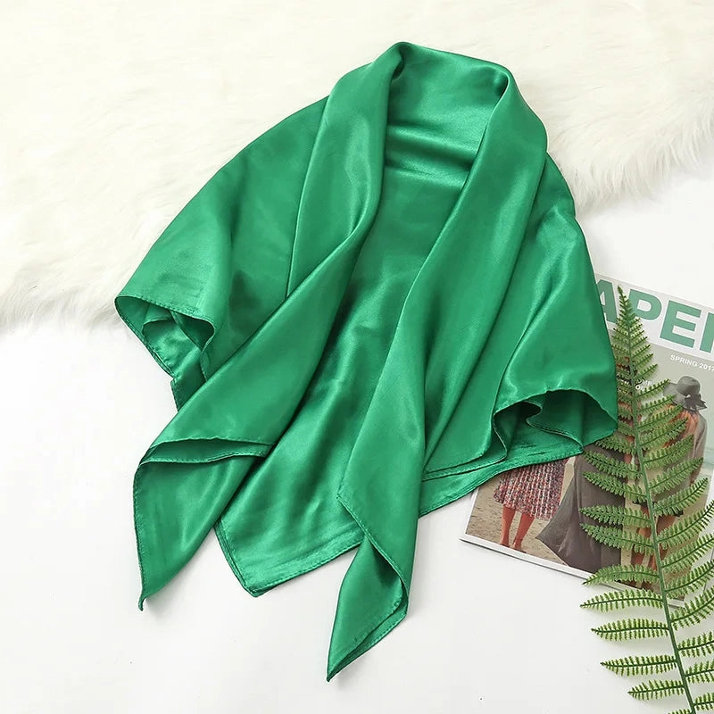 90cm Solid Colors Neckerchief Hijab Scarf For Women Stylish Silk Satin Headband Hair Scarves Female Square Shawls