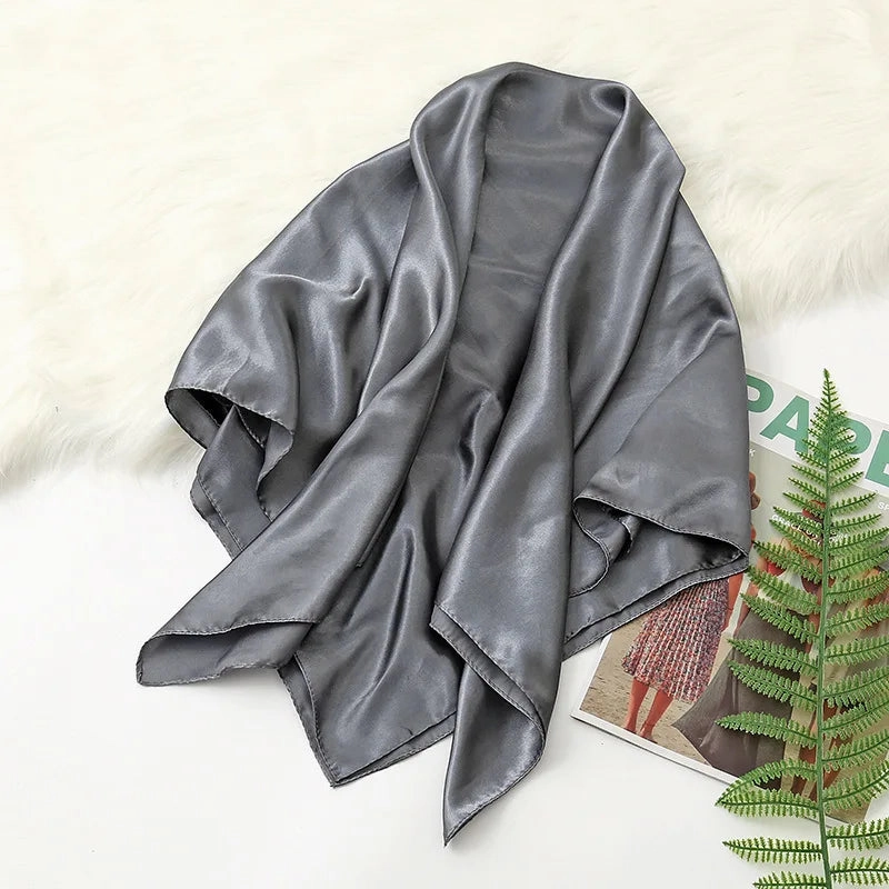 90cm Solid Colors Neckerchief Hijab Scarf For Women Stylish Silk Satin Headband Hair Scarves Female Square Shawls