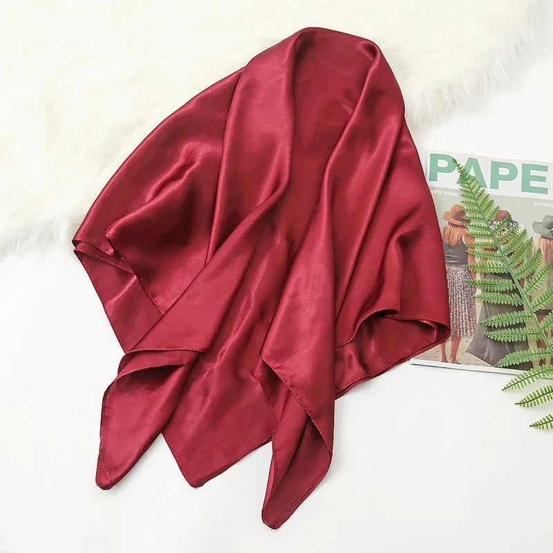 90cm Solid Colors Neckerchief Hijab Scarf For Women Stylish Silk Satin Headband Hair Scarves Female Square Shawls