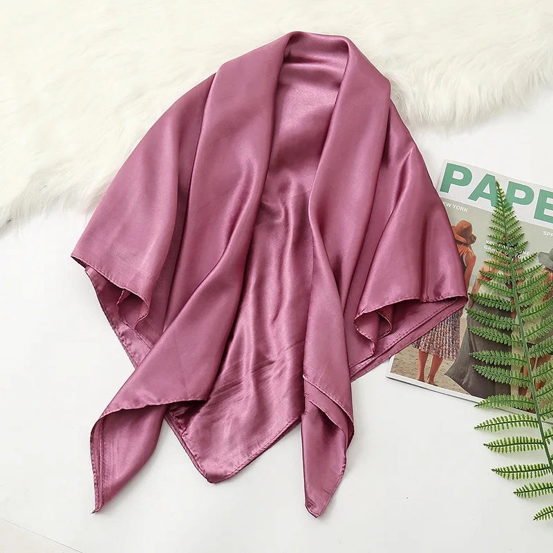 90cm Solid Colors Neckerchief Hijab Scarf For Women Stylish Silk Satin Headband Hair Scarves Female Square Shawls