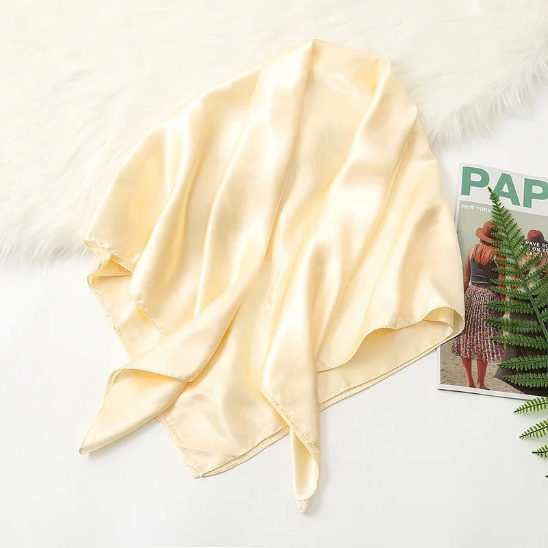 90cm Solid Colors Neckerchief Hijab Scarf For Women Stylish Silk Satin Headband Hair Scarves Female Square Shawls