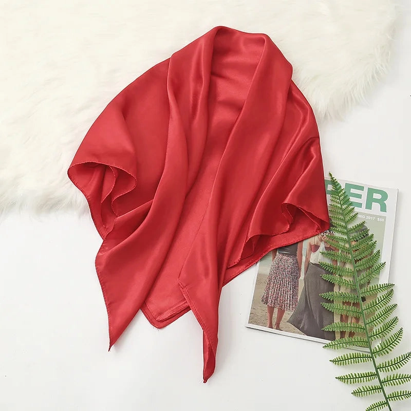 90cm Solid Colors Neckerchief Hijab Scarf For Women Stylish Silk Satin Headband Hair Scarves Female Square Shawls