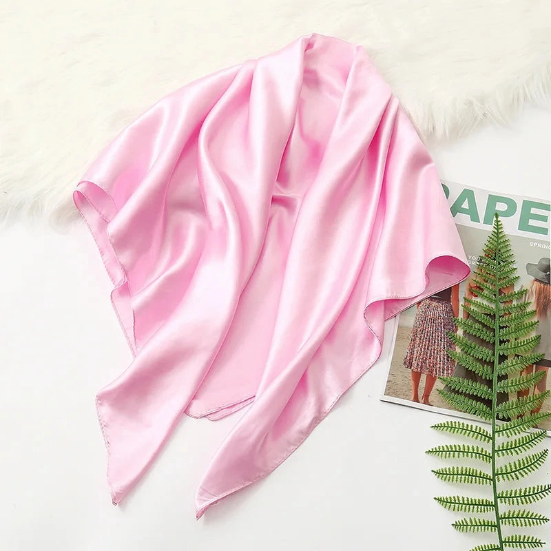 90cm Solid Colors Neckerchief Hijab Scarf For Women Stylish Silk Satin Headband Hair Scarves Female Square Shawls