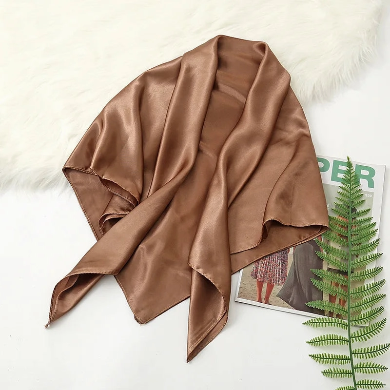 90cm Solid Colors Neckerchief Hijab Scarf For Women Stylish Silk Satin Headband Hair Scarves Female Square Shawls