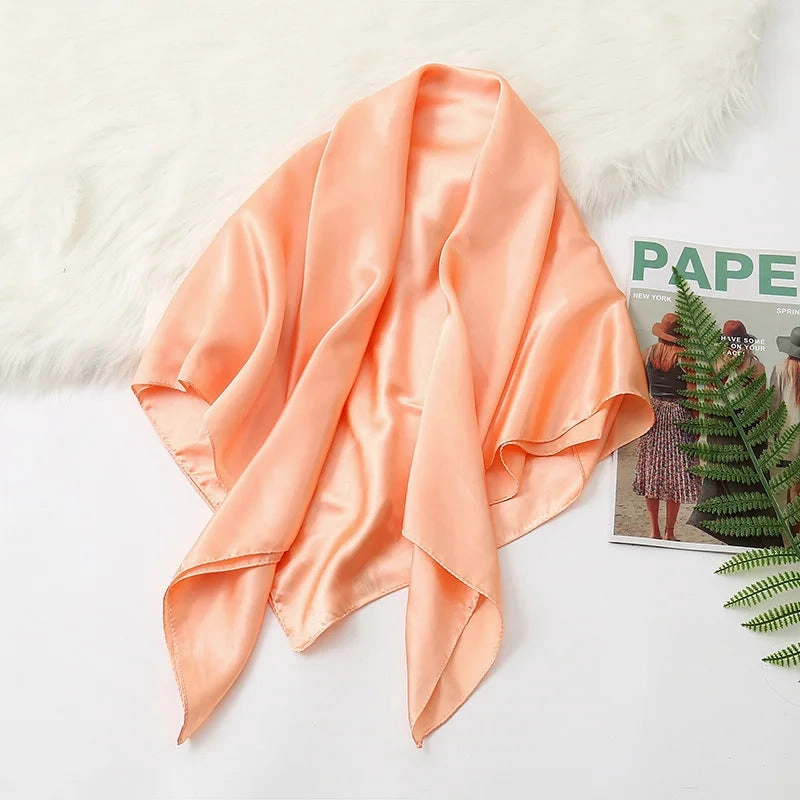 90cm Solid Colors Neckerchief Hijab Scarf For Women Stylish Silk Satin Headband Hair Scarves Female Square Shawls