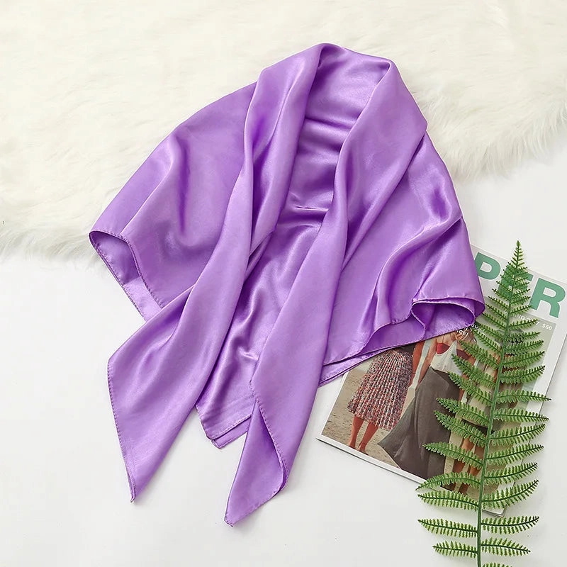 90cm Solid Colors Neckerchief Hijab Scarf For Women Stylish Silk Satin Headband Hair Scarves Female Square Shawls