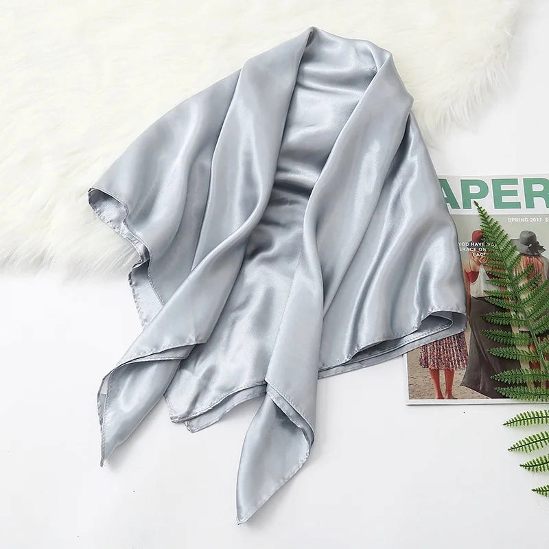90cm Solid Colors Neckerchief Hijab Scarf For Women Stylish Silk Satin Headband Hair Scarves Female Square Shawls