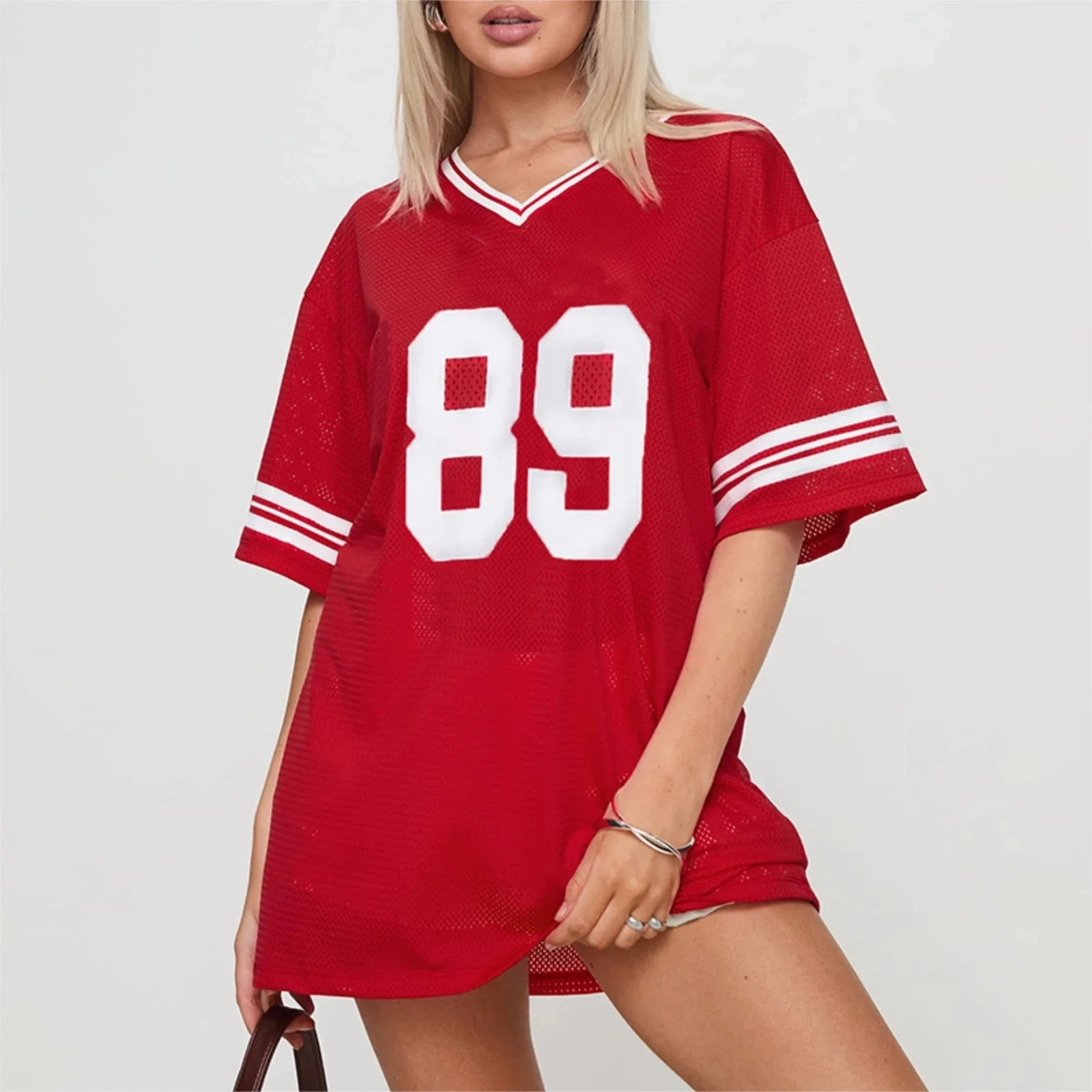 90s-Inspired Oversized Graphic V Neck Tees for Women - Baggy Half Sleeve Streetwear T-Shirts