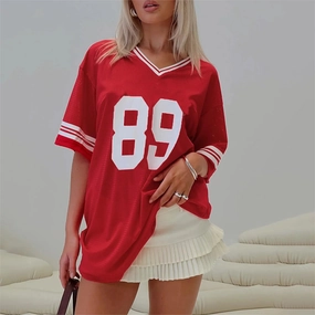 90s-Inspired Oversized Graphic V Neck Tees for Women - Baggy Half Sleeve Streetwear T-Shirts