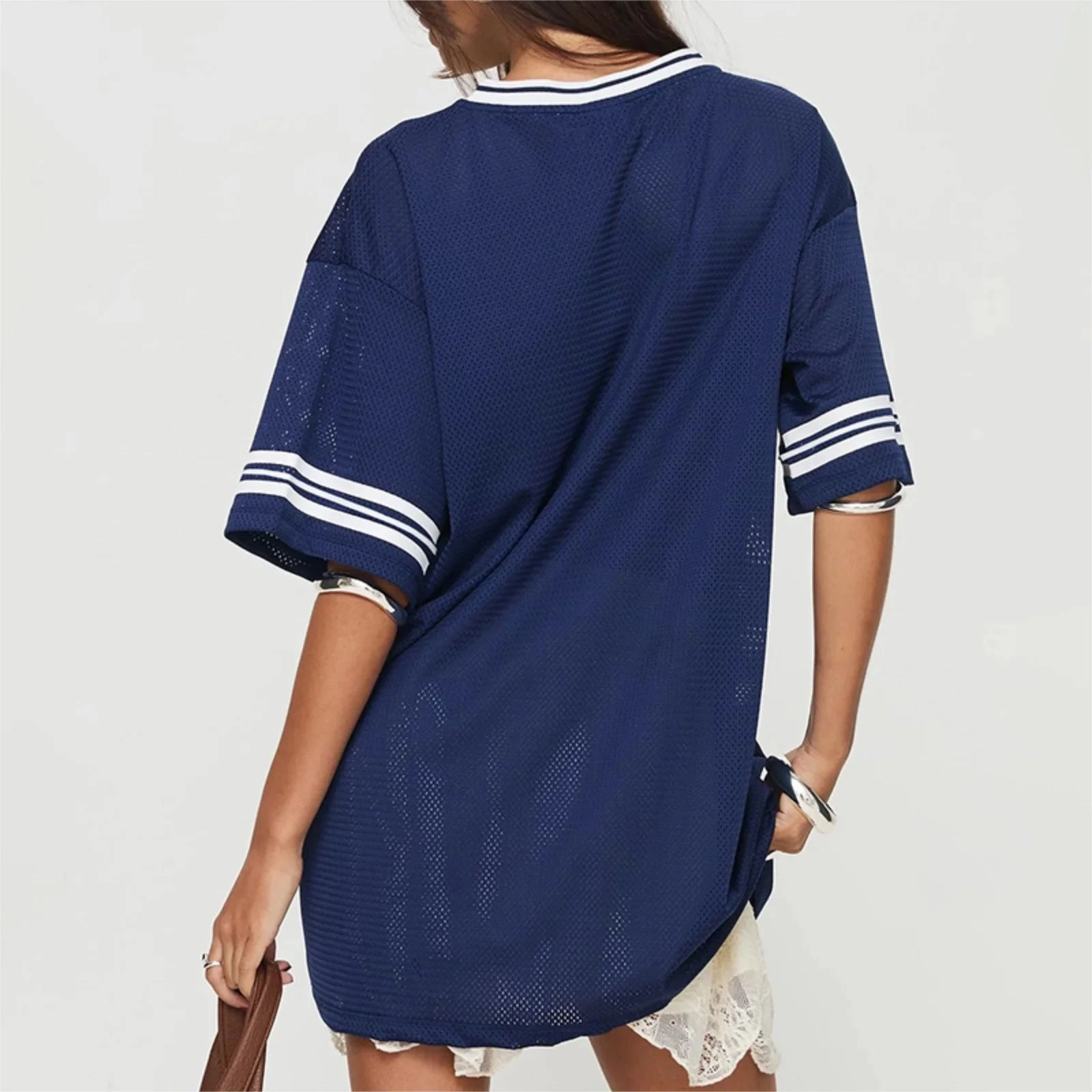90s-Inspired Oversized Graphic V Neck Tees for Women - Baggy Half Sleeve Streetwear T-Shirts