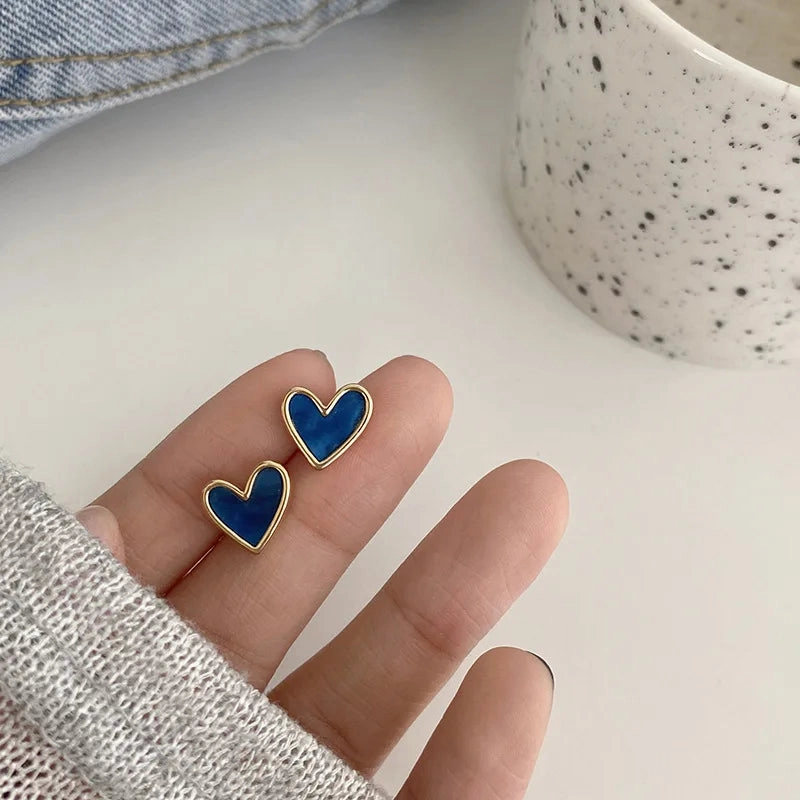 925 Silver Needle Cute Heart Bling Zircon Stone Stud Earrings