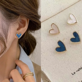 925 Silver Needle Cute Heart Bling Zircon Stone Stud Earrings
