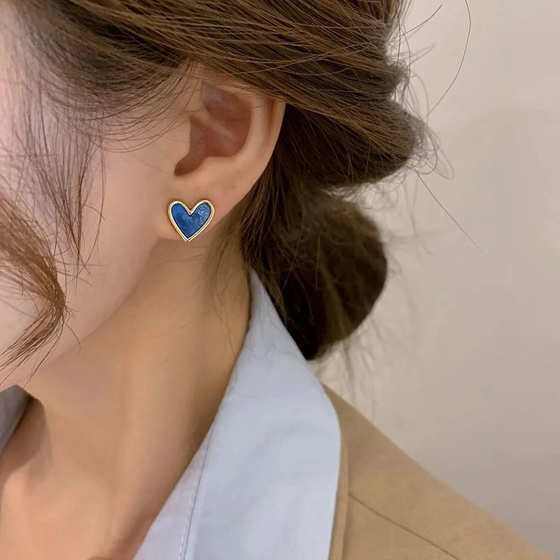 925 Silver Needle Cute Heart Bling Zircon Stone Stud Earrings