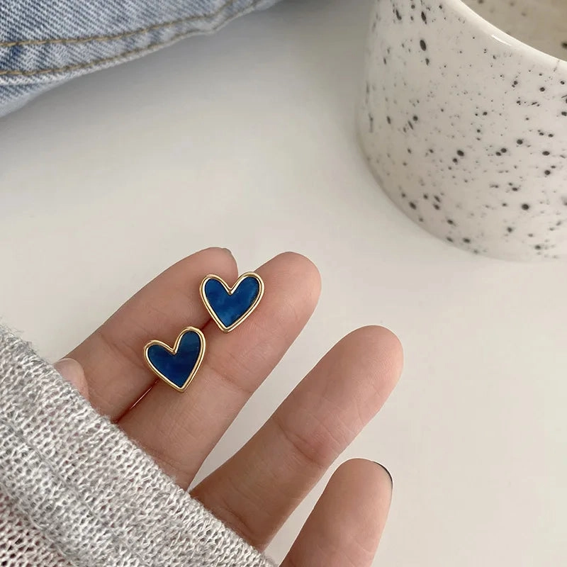 925 Silver Needle Cute Heart Bling Zircon Stone Stud Earrings