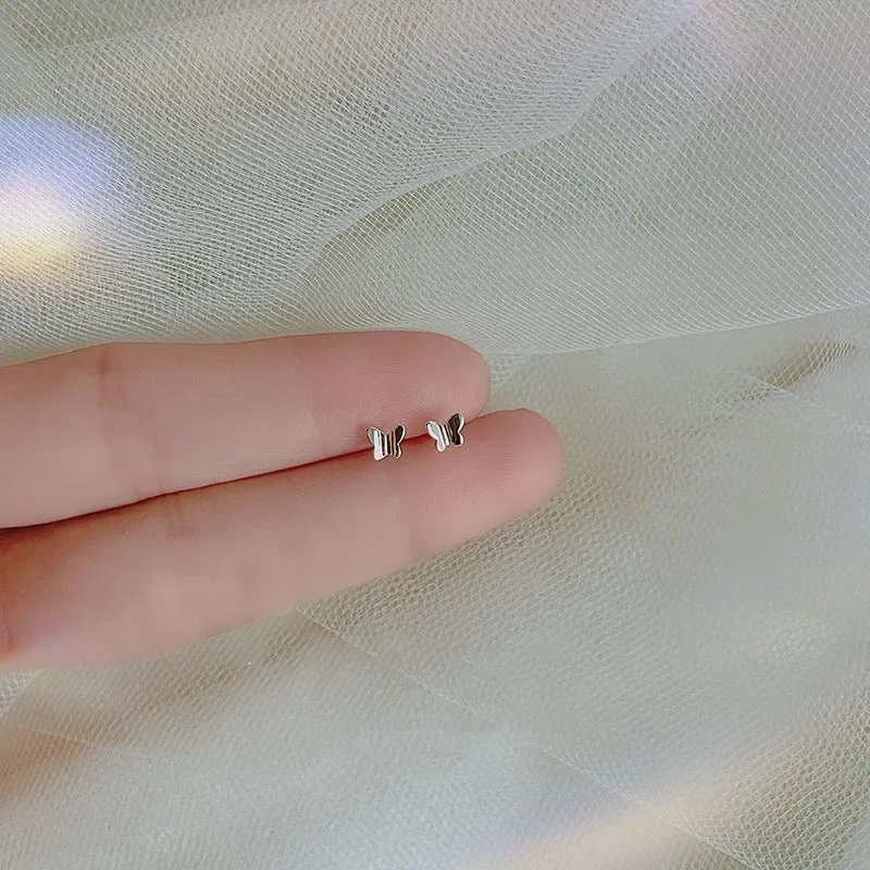 925 Silver Needle Shiny Zircon Butterfly Earring for Students
