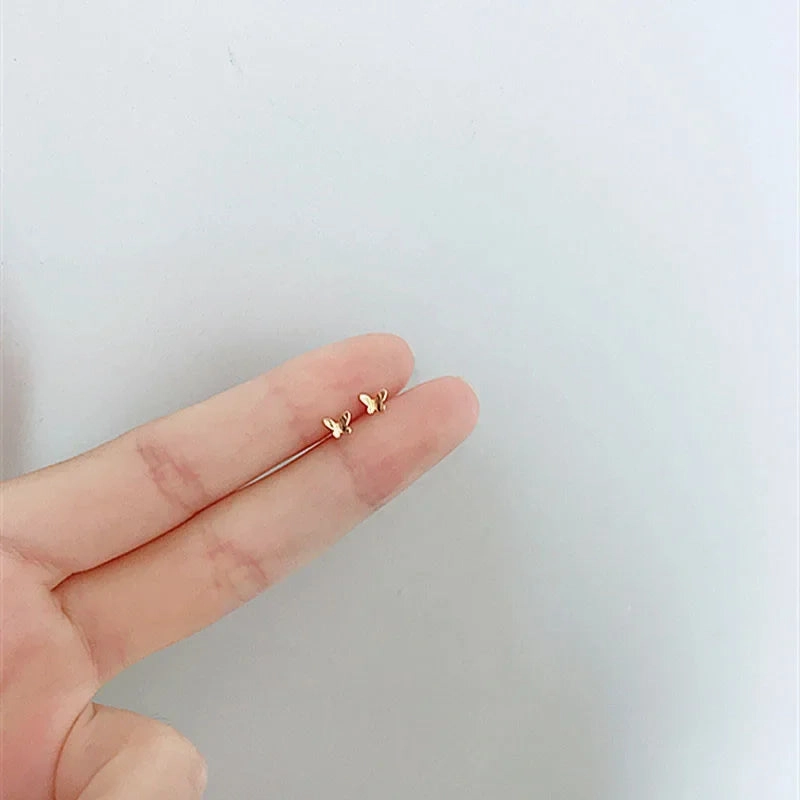 925 Silver Needle Shiny Zircon Butterfly Earring for Students