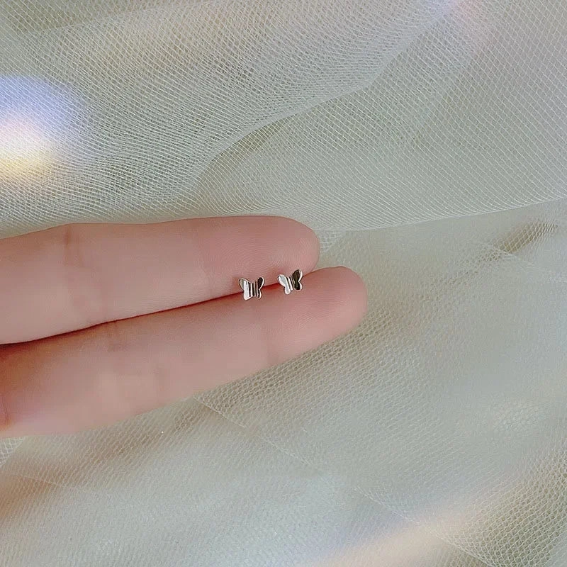 925 Silver Needle Shiny Zircon Butterfly Earring for Students