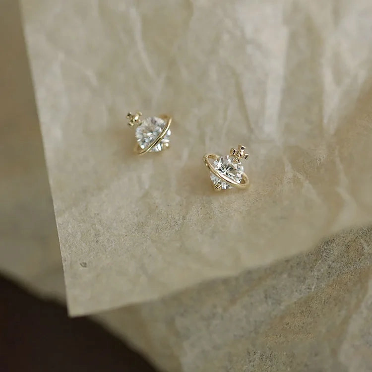925 Silver Needle Shiny Zircon Stud Earrings Cute Sweet Style