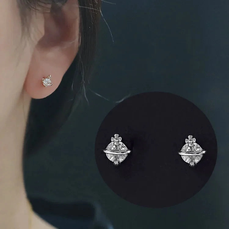 925 Silver Needle Shiny Zircon Stud Earrings Cute Sweet Style