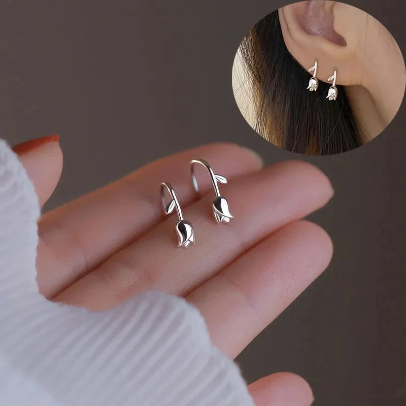 925 Silver Needle Shiny Zircon Stud Earrings Cute Sweet Style