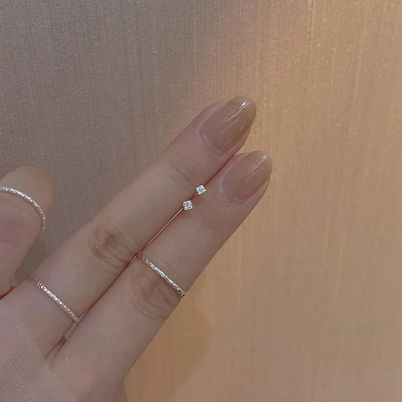 925 Silver Needle Shiny Zircon Stud Earrings Cute Sweet Style