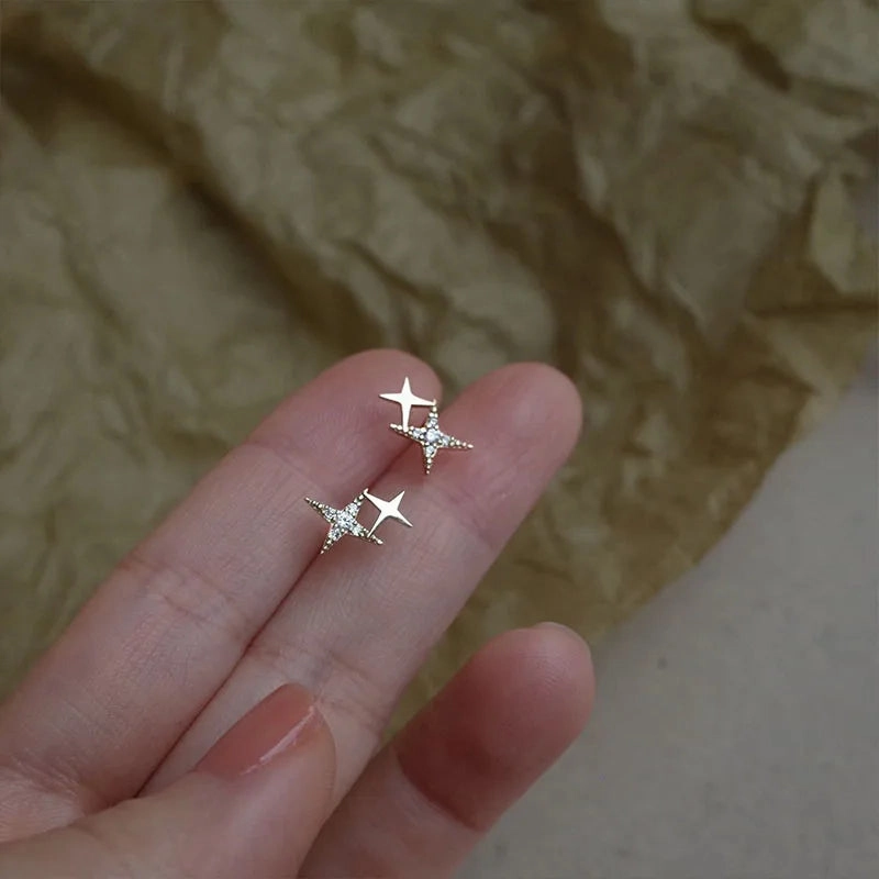 925 Silver Needle Shiny Zircon Stud Earrings Cute Sweet Style