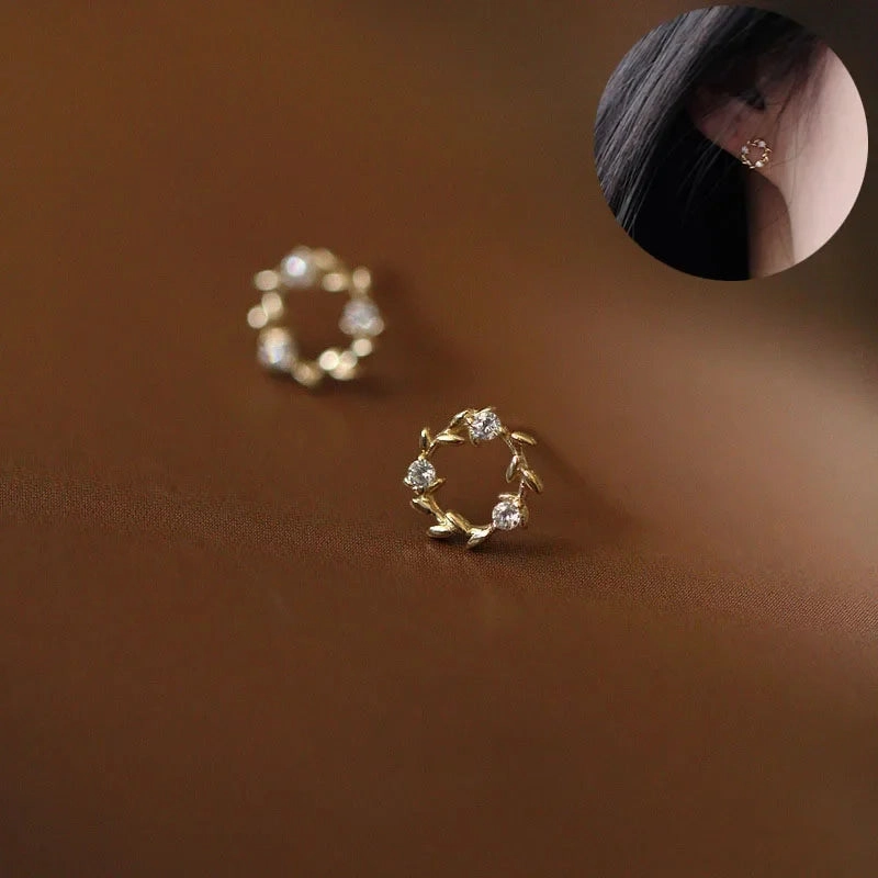 925 Silver Needle Shiny Zircon Stud Earrings Cute Sweet Style