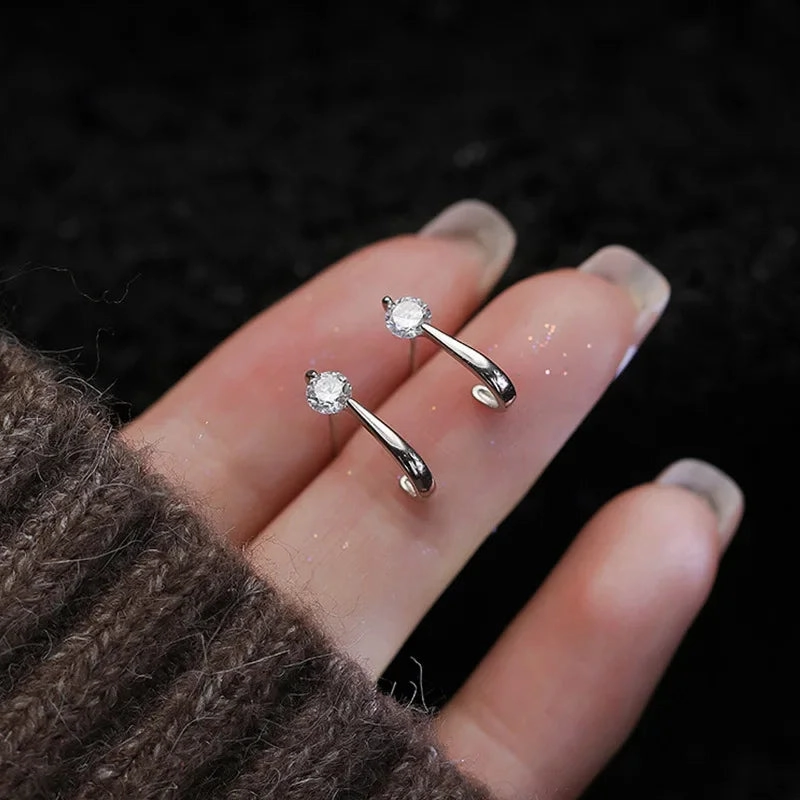 925 Silver Needle Shiny Zircon Stud Earrings Cute Sweet Style