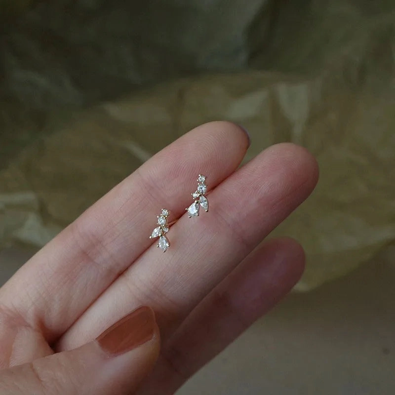 925 Silver Needle Shiny Zircon Stud Earrings Cute Sweet Style