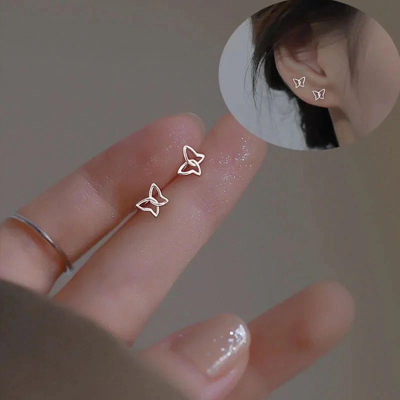 925 Silver Needle Shiny Zircon Stud Earrings Cute Sweet Style