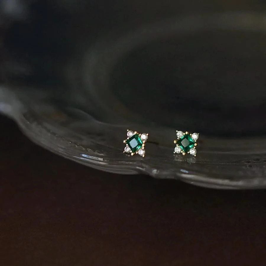 925 Silver Needle Shiny Zircon Stud Earrings Cute Sweet Style