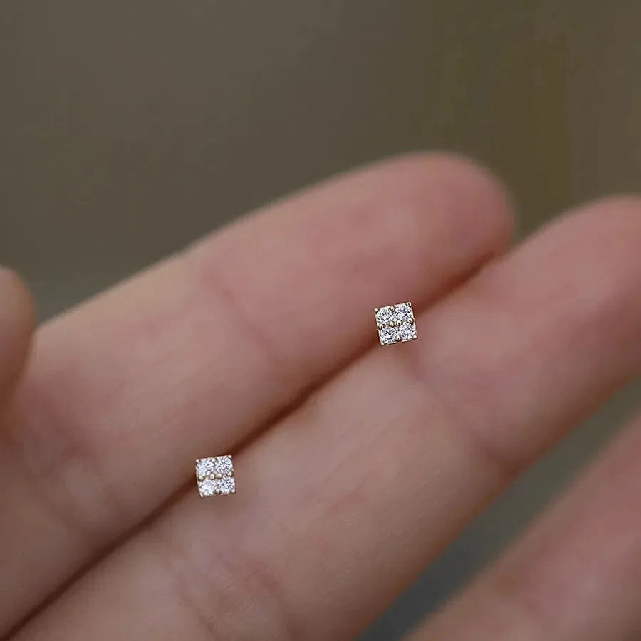 925 Silver Needle Shiny Zircon Stud Earrings Cute Sweet Style