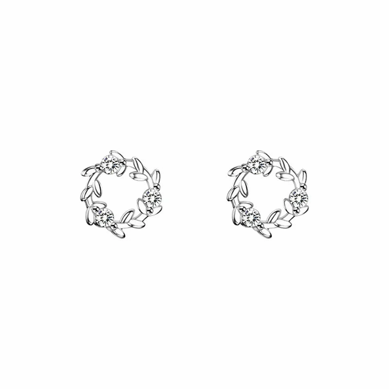 925 Silver Needle Shiny Zircon Stud Earrings Cute Sweet Style