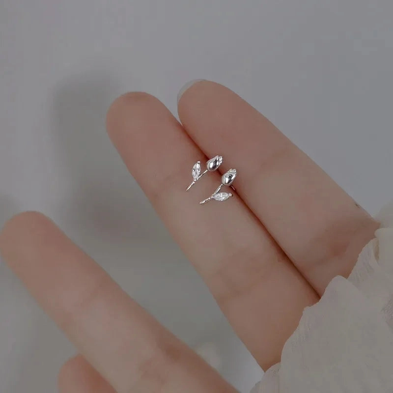 925 Silver Needle Shiny Zircon Stud Earrings Cute Sweet Style