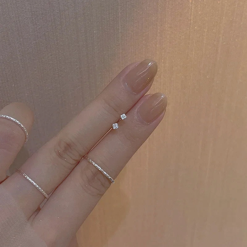 925 Silver Needle Shiny Zircon Stud Earrings Cute Sweet Style