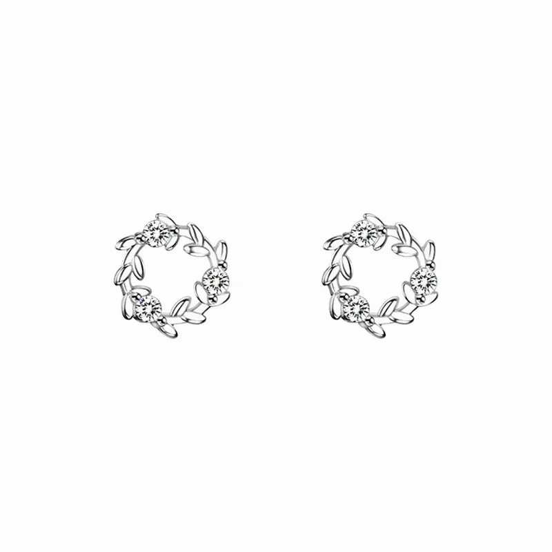 925 Silver Needle Shiny Zircon Stud Earrings Cute Sweet Style