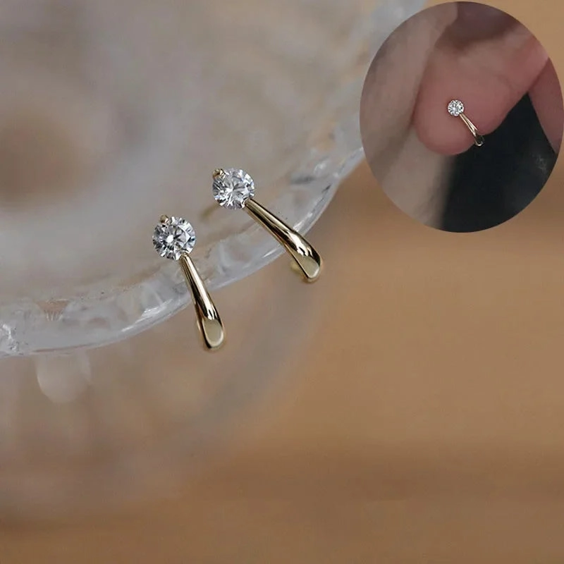 925 Silver Needle Shiny Zircon Stud Earrings Cute Sweet Style