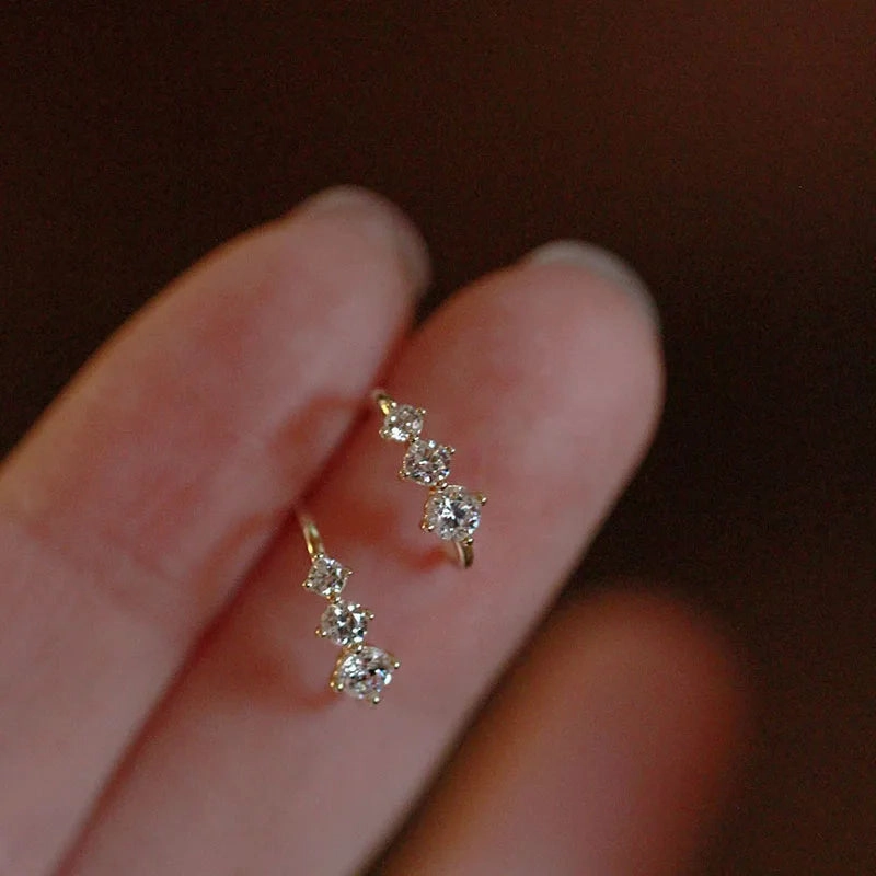 925 Silver Needle Shiny Zircon Stud Earrings Cute Sweet Style