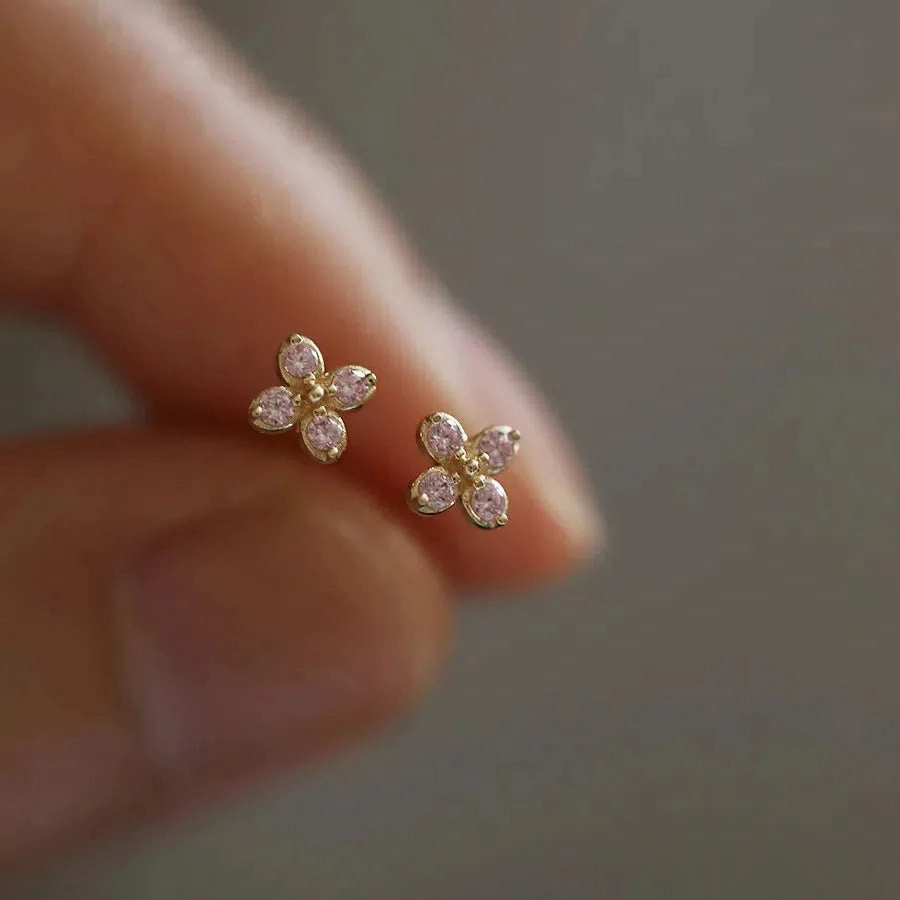 925 Silver Needle Shiny Zircon Stud Earrings Cute Sweet Style