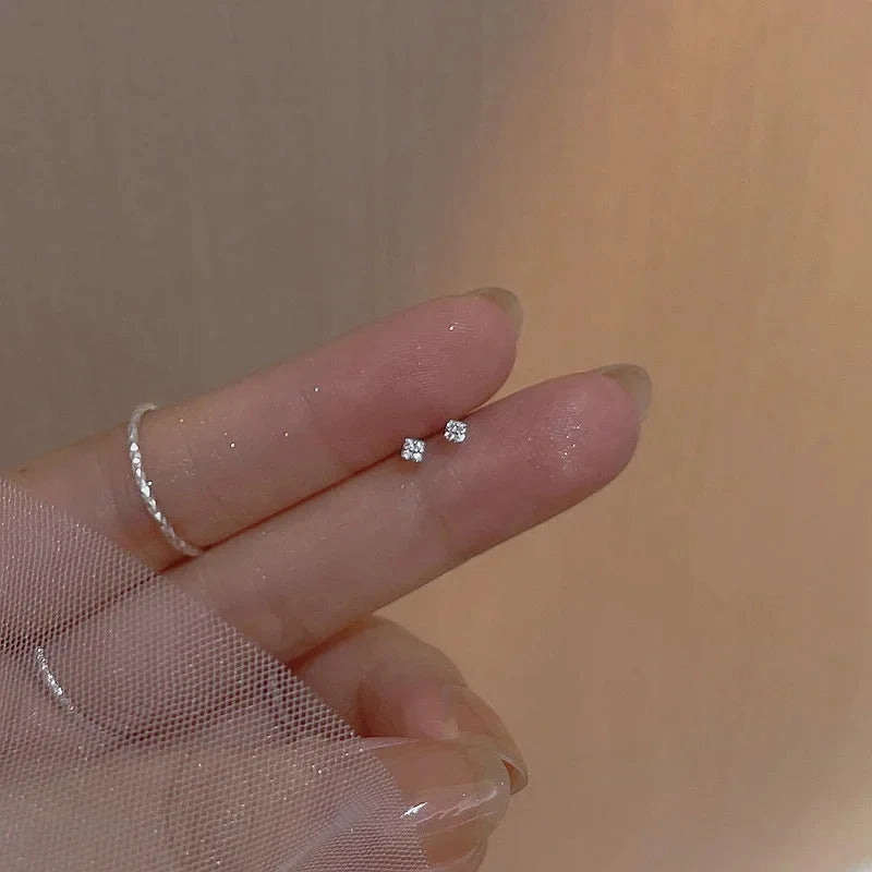 925 Silver Needle Shiny Zircon Stud Earrings Cute Sweet Style