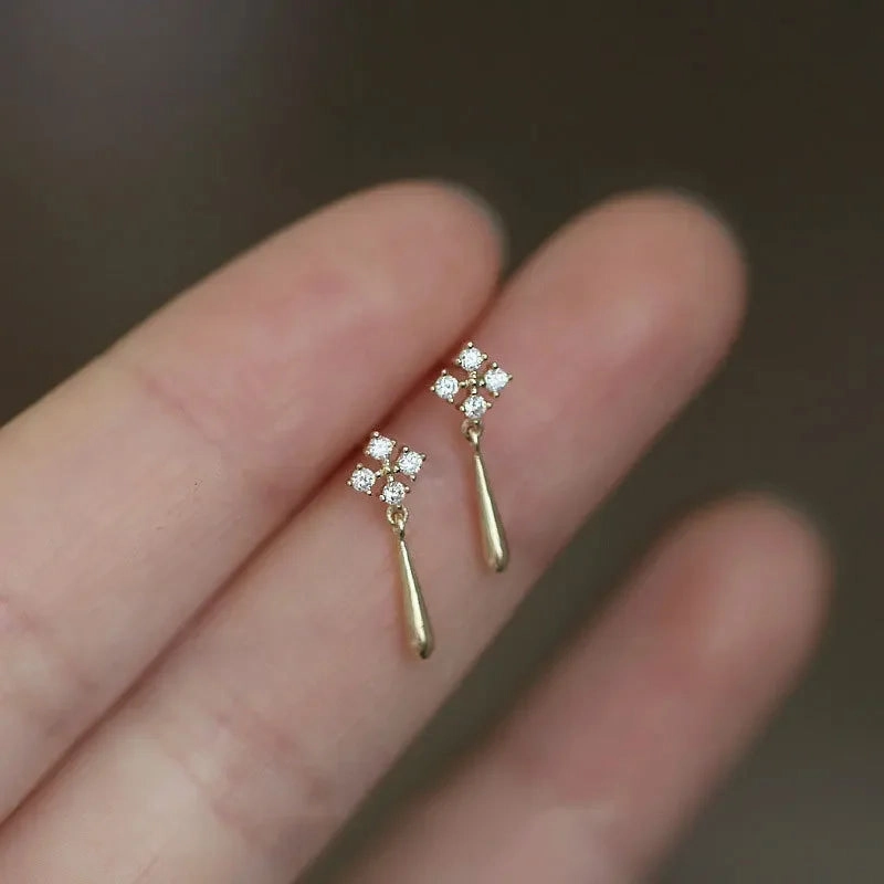 925 Silver Needle Shiny Zircon Stud Earrings Cute Sweet Style