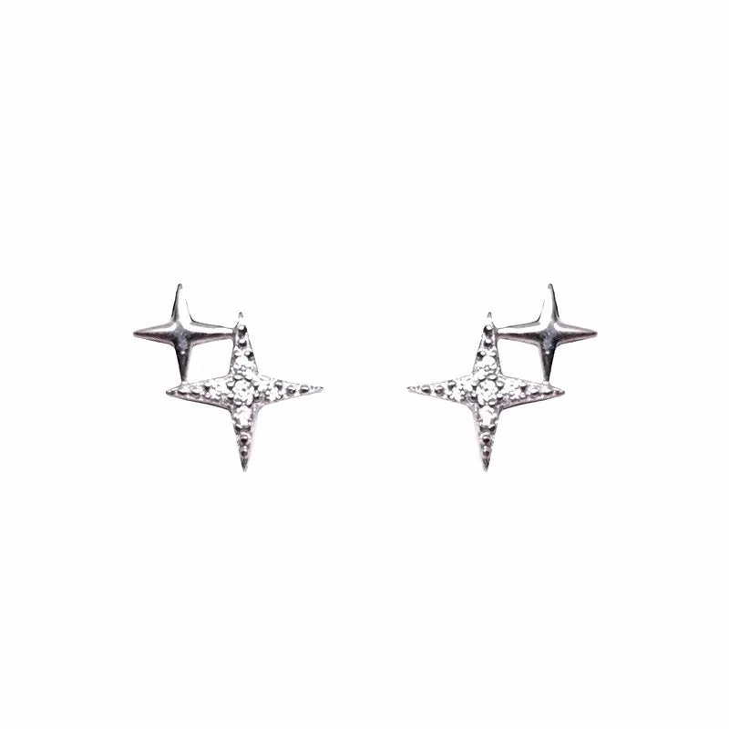 925 Silver Needle Shiny Zircon Stud Earrings Cute Sweet Style