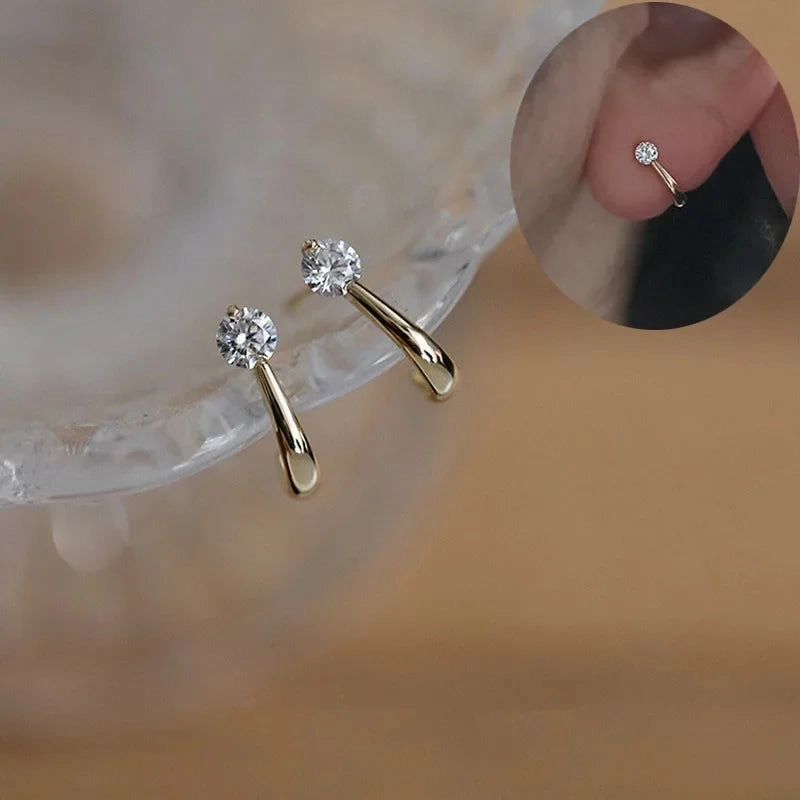 925 Silver Needle Shiny Zircon Stud Earrings Cute Sweet Style