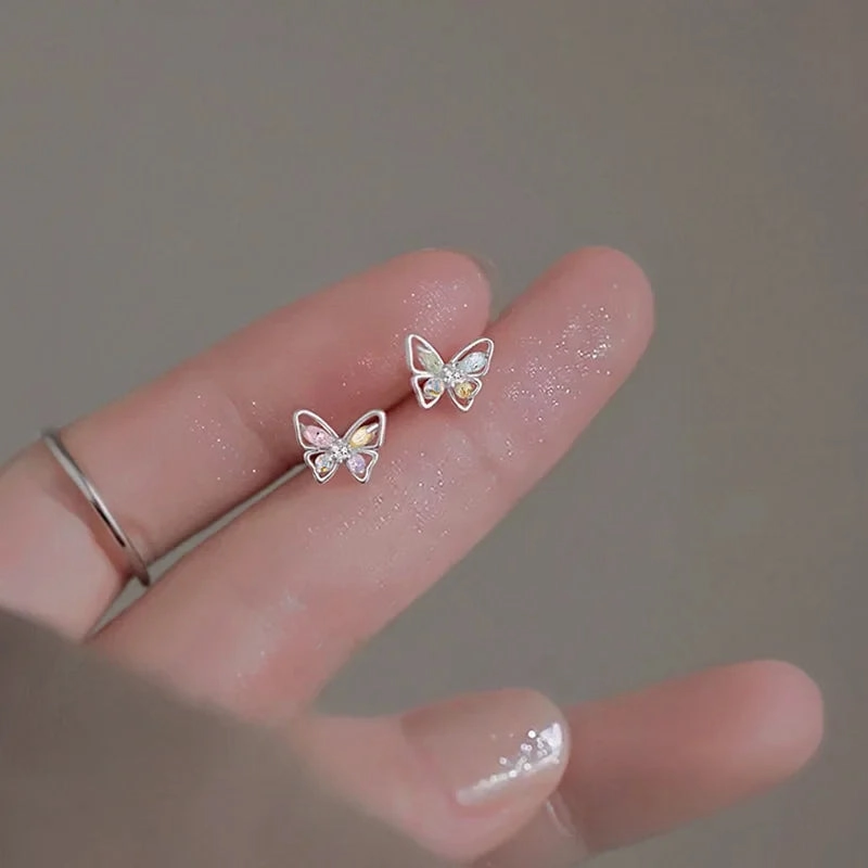 925 Silver Needle Zircon Leaf Star Butterfly Earrings