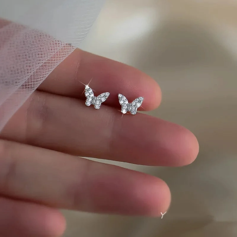 925 Silver Needle Zircon Leaf Star Butterfly Earrings