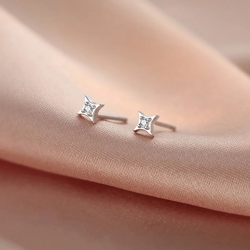 925 Silver Needle Zircon Leaf Star Butterfly Earrings