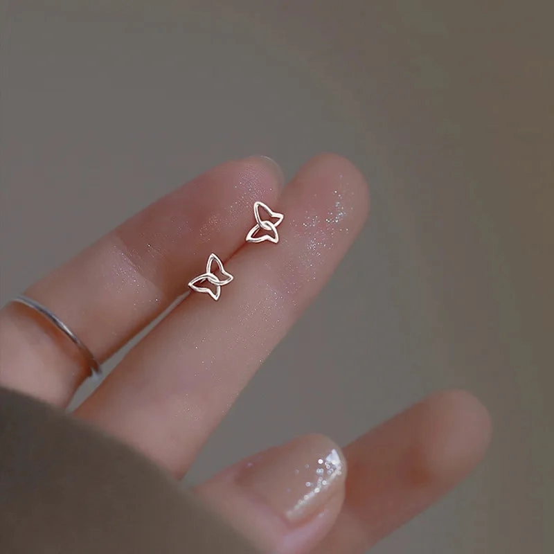 925 Silver Needle Zircon Leaf Star Butterfly Earrings