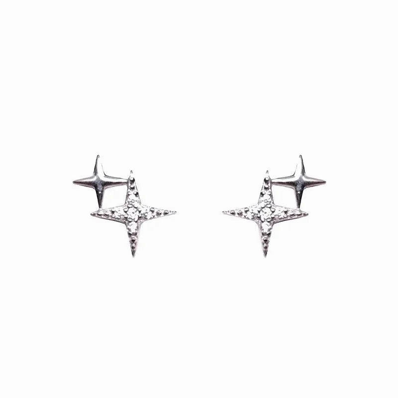 925 Silver Needle Zircon Leaf Star Butterfly Earrings